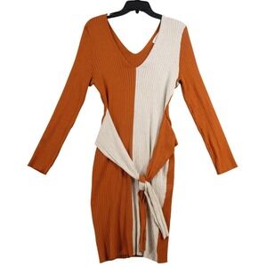 Love Always Colorblock Ribbed Knit Tie Front Dress Rust Orange Cream 2X X3H0440S
